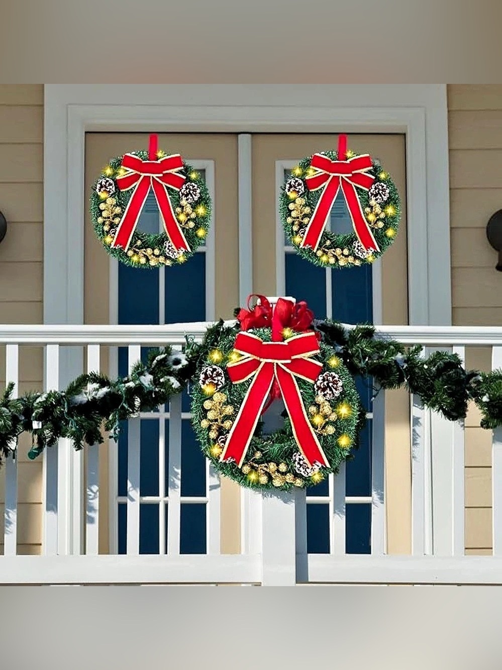 Cindeer 4 Pcs Lighted Christmas Wreath 12"